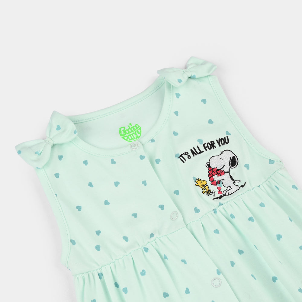 Infant Girls Cotton Interlock Romper- Blue