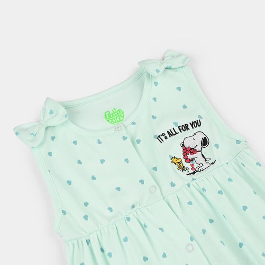 Infant Girls Cotton Interlock Romper- Blue