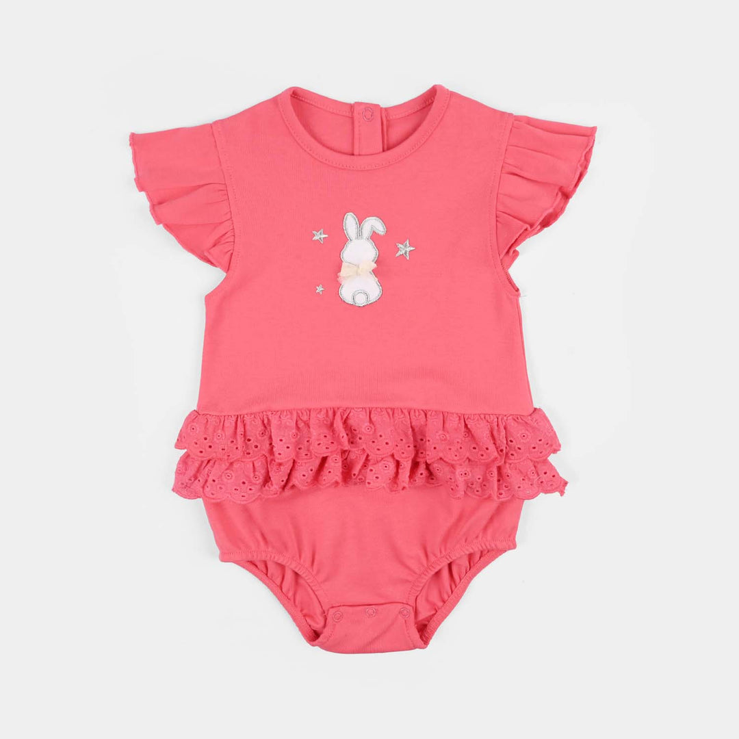 Infant Girls Cotton Interlock Romper- Pink