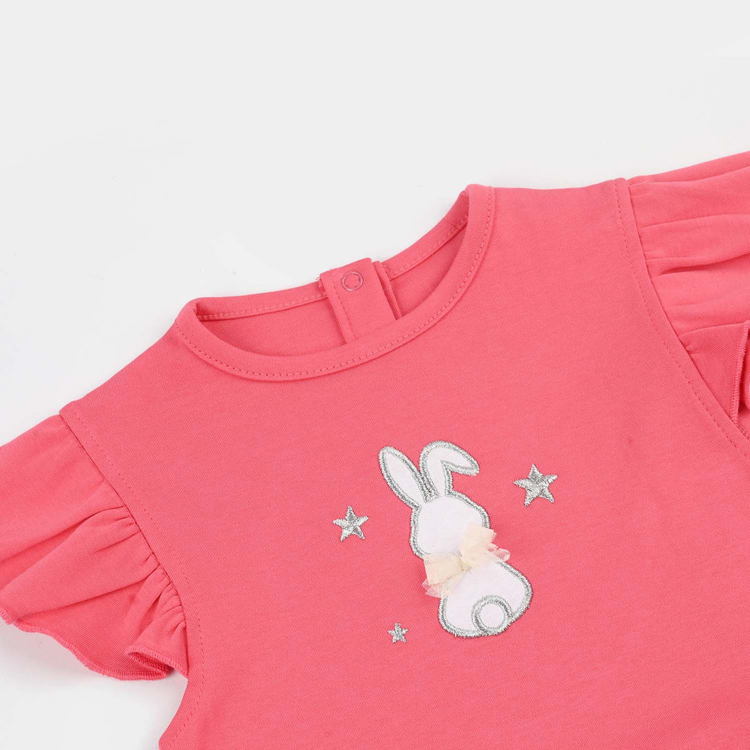 Infant Girls Cotton Interlock Romper- Pink