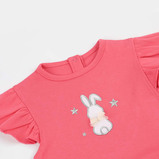 Infant Girls Cotton Interlock Romper- Pink