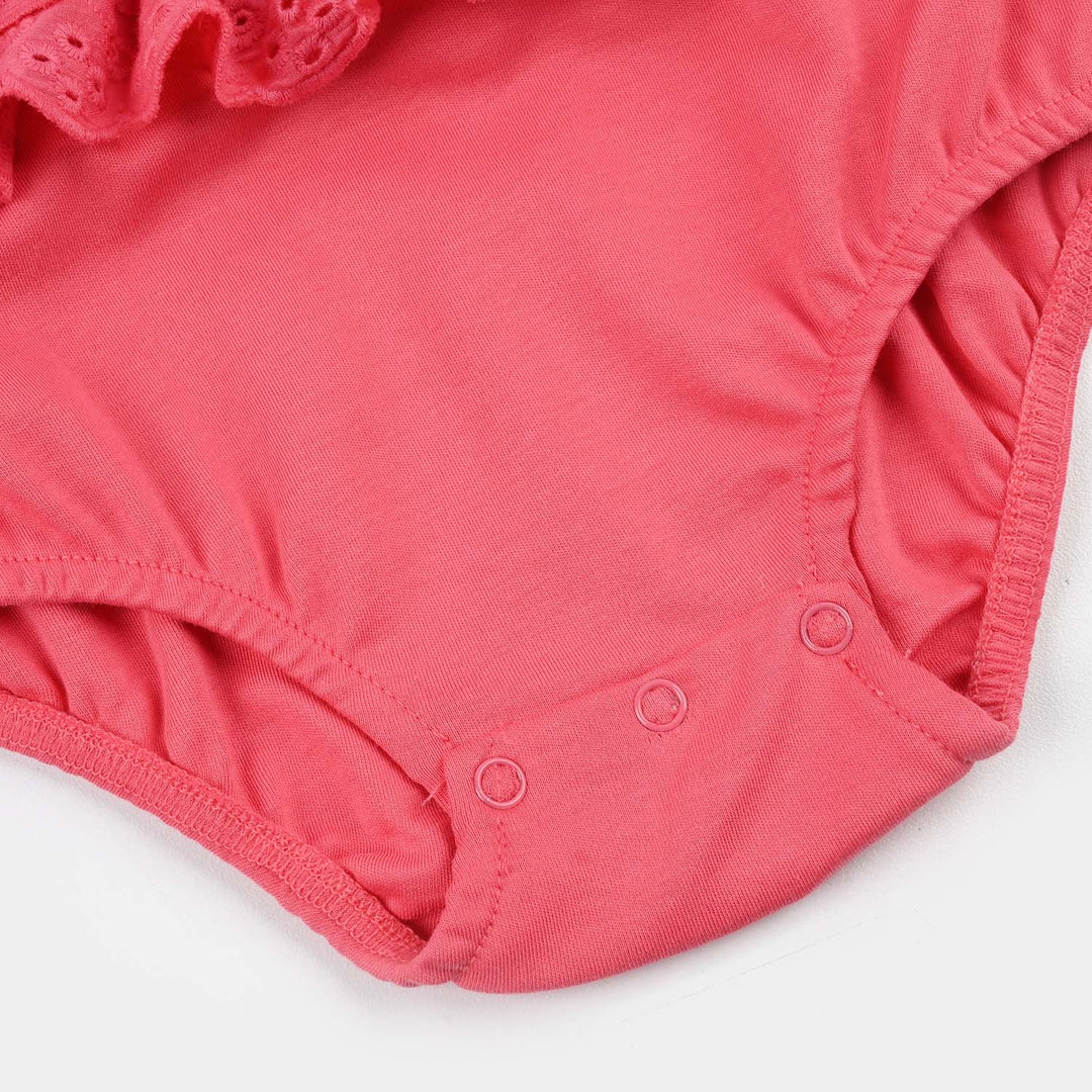 Infant Girls Cotton Interlock Romper- Pink