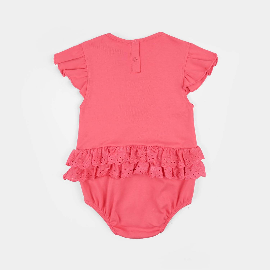 Infant Girls Cotton Interlock Romper- Pink