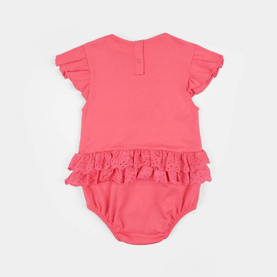 Infant Girls Cotton Interlock Romper- Pink
