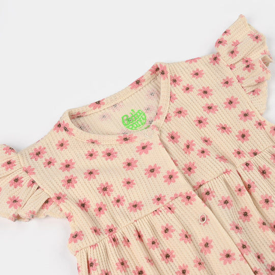 Infant Girls Thermal Romper (Tiny Blooms) - Beige