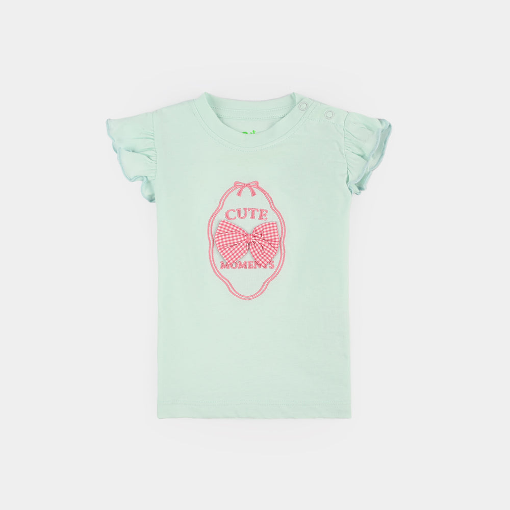 Infant Girls Cotton Interlock T-Shirt CUTE MOMENTS - Sea Green