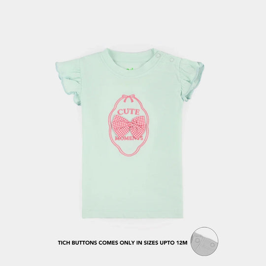 Infant Girls Cotton Interlock T-Shirt CUTE MOMENTS - Sea Green