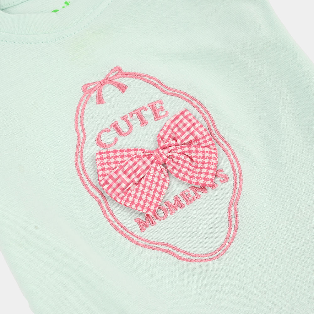 Infant Girls Cotton Interlock T-Shirt CUTE MOMENTS - Sea Green