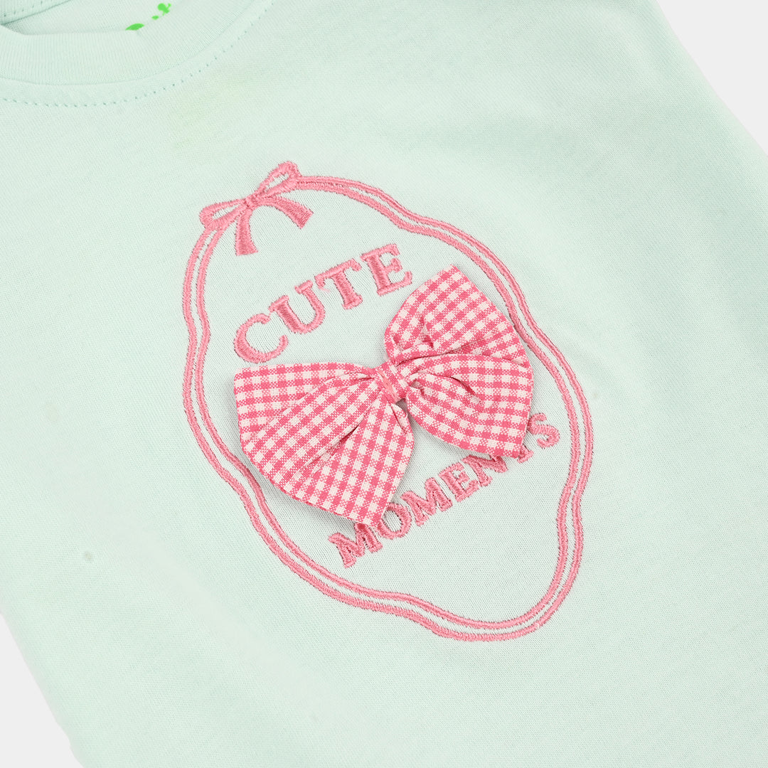 Infant Girls Cotton Interlock T-Shirt CUTE MOMENTS - Sea Green