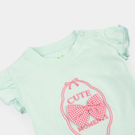 Infant Girls Cotton Interlock T-Shirt CUTE MOMENTS - Sea Green