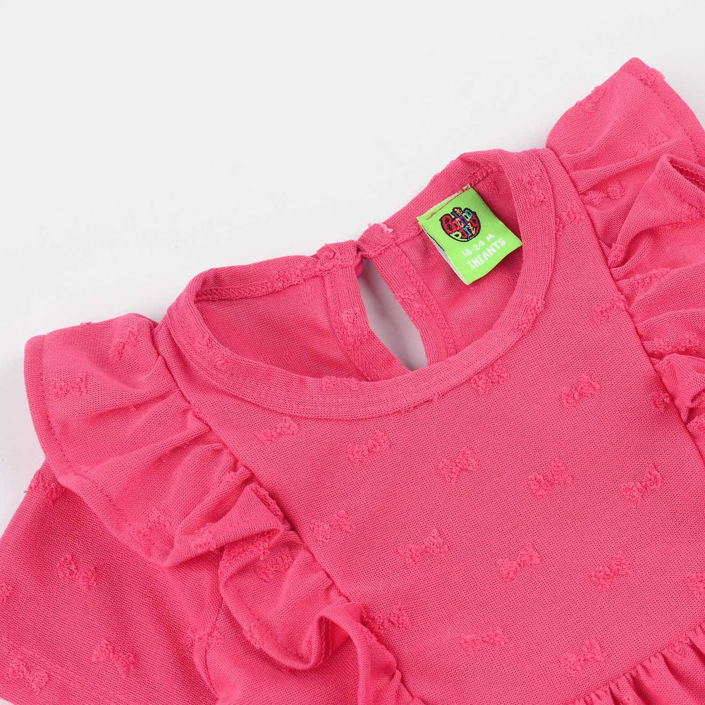 Infant Girls Jacquard Frill Frock (Bow) - Pink