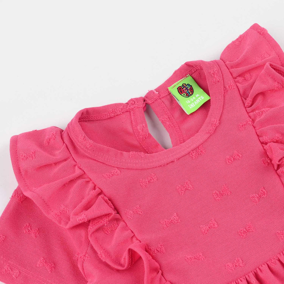 Infant Girls Jacquard Frill Frock (Bow) - Pink