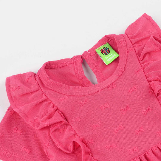Infant Girls Jacquard Frill Frock (Bow) - Pink