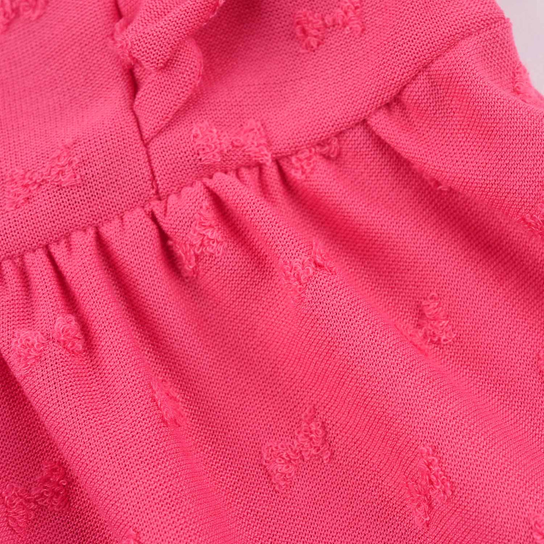 Infant Girls Jacquard Frill Frock (Bow) - Pink