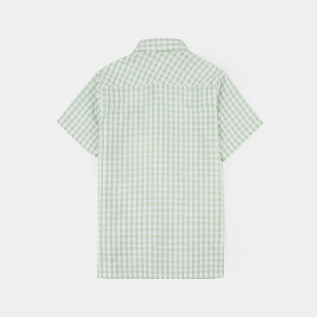 Boys Yarn Dyed Shirt-Green.Check