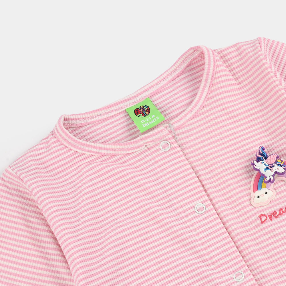 Infant Girls Yarn Dyed Romper - Pink