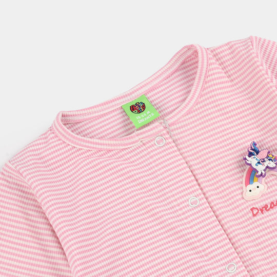 Infant Girls Yarn Dyed Romper - Pink