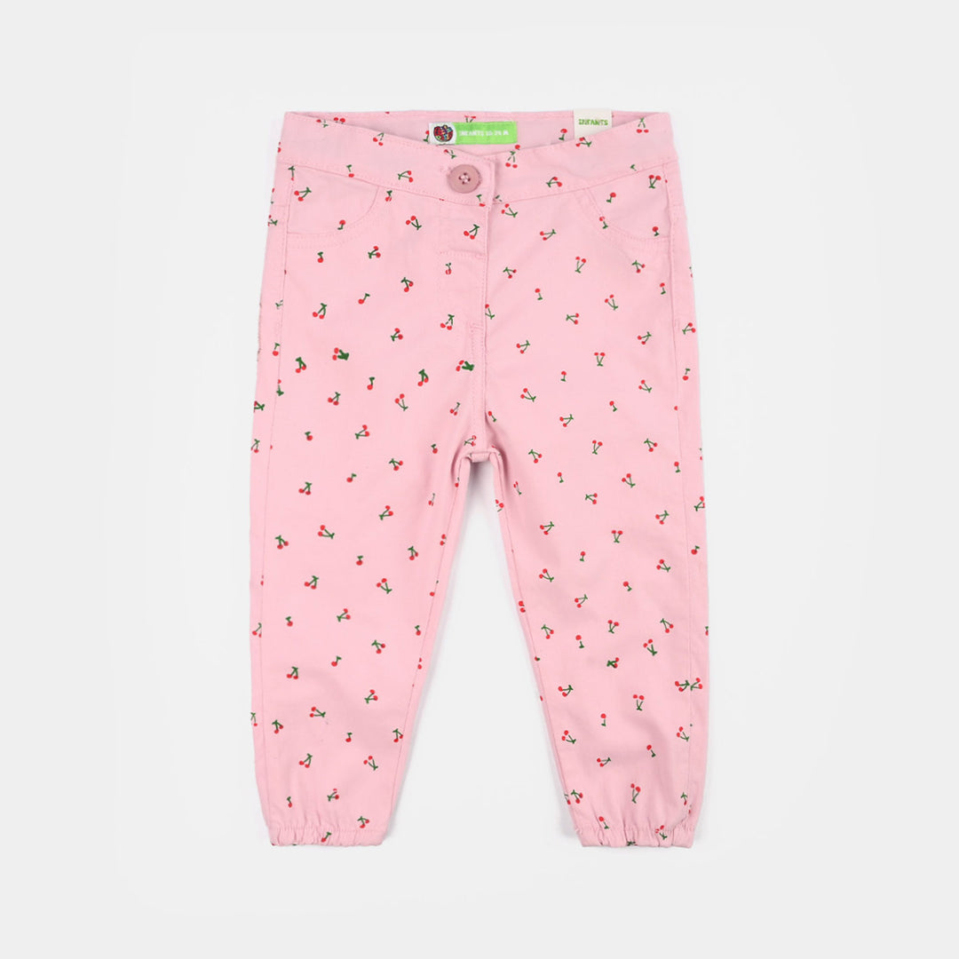 Infant Girls Cotton Twill Pants - Cherry/Pink