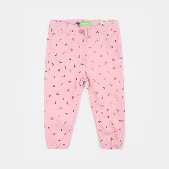 Infant Girls Cotton Twill Pants - Cherry/Pink