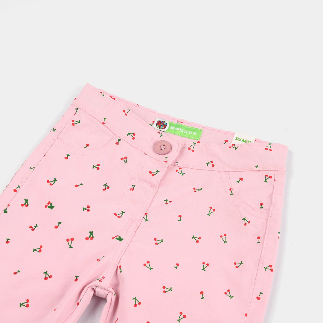 Infant Girls Cotton Twill Pants - Cherry/Pink