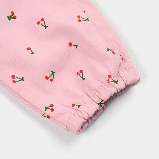 Infant Girls Cotton Twill Pants - Cherry/Pink