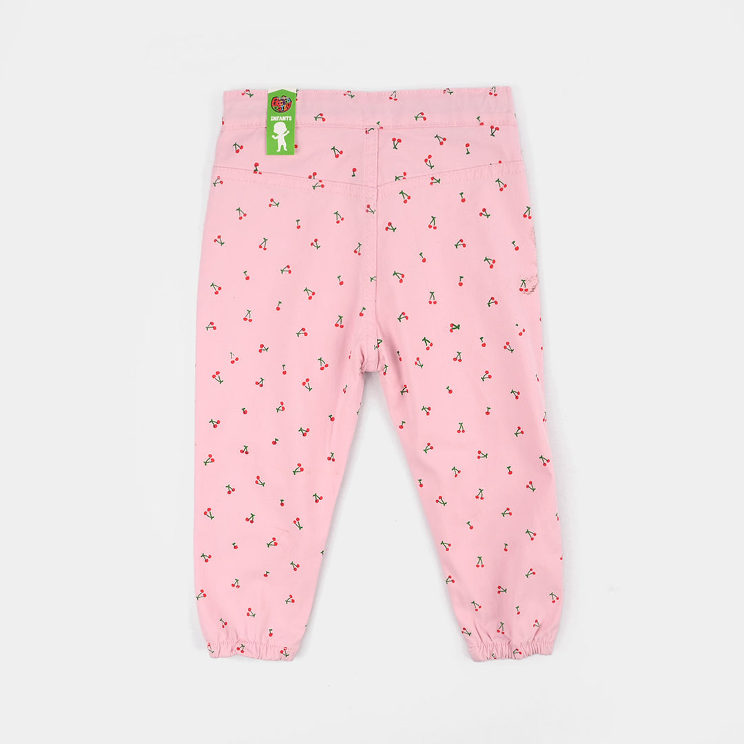 Infant Girls Cotton Twill Pants - Cherry/Pink