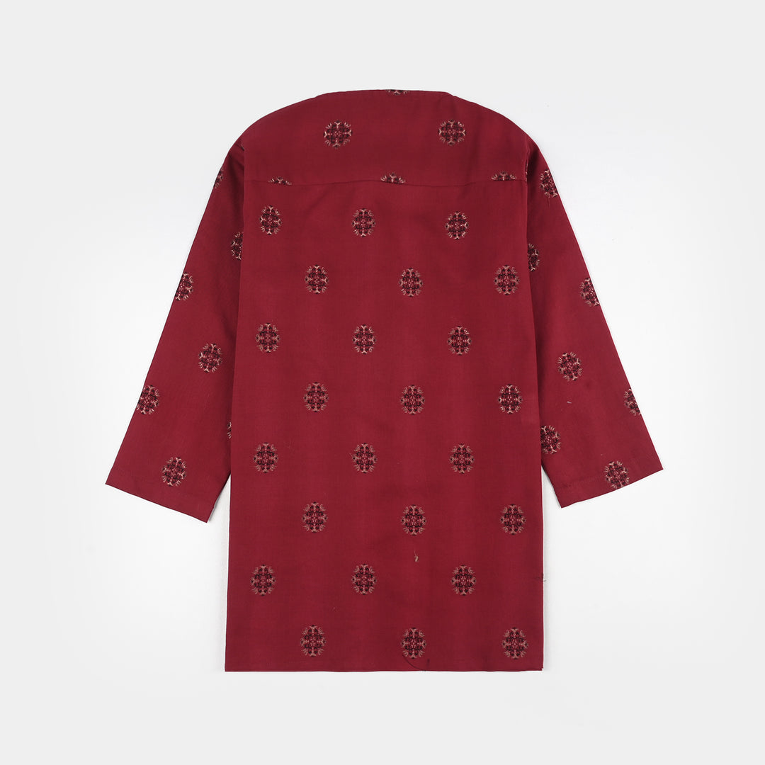 Infant Boys Cotton Jacquard Printed Kurta - Red