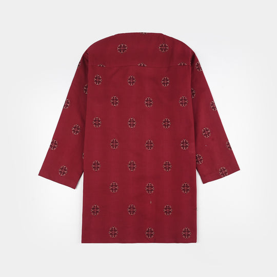 Infant Boys Cotton Jacquard Printed Kurta - Red