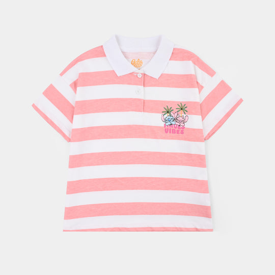 Girls Jersey/Terry T-Shirt H/S Waves Vibes-White