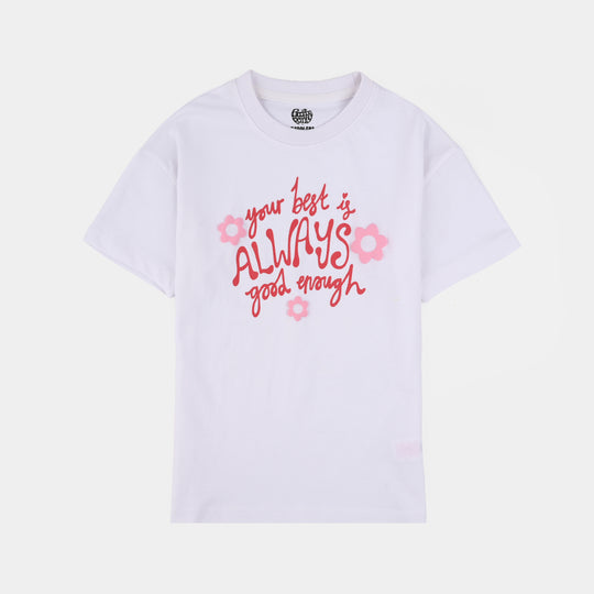 Girls Jersey Terry T-Shirt (Your Best) - White