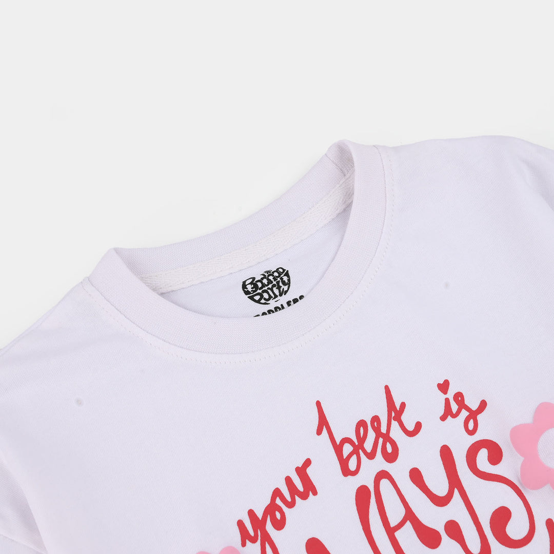 Girls Jersey Terry T-Shirt (Your Best) - White