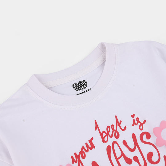 Girls Jersey Terry T-Shirt (Your Best) - White