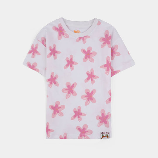 Girls Jersey Terry T-Shirt (Smile) - White
