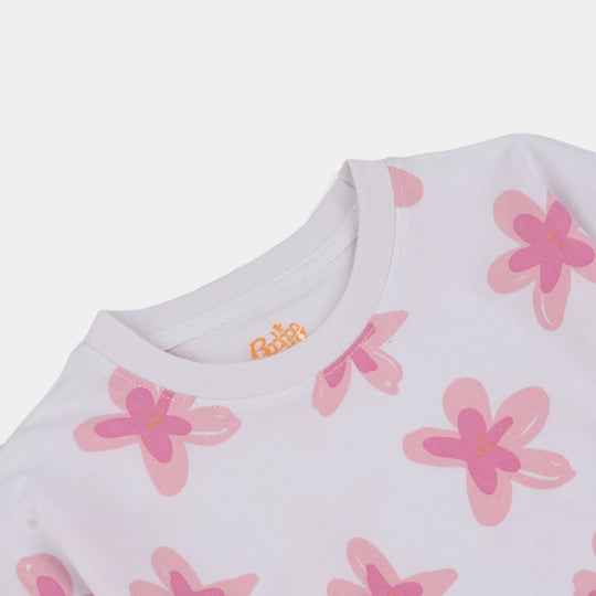 Girls Jersey Terry T-Shirt (Smile) - White