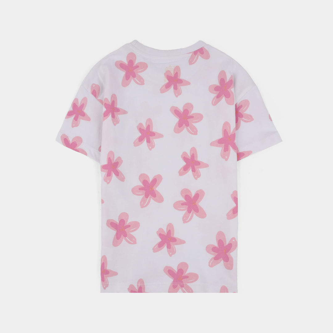 Girls Jersey Terry T-Shirt (Smile) - White