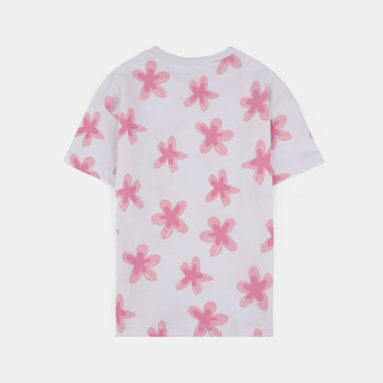 Girls Jersey Terry T-Shirt (Smile) - White