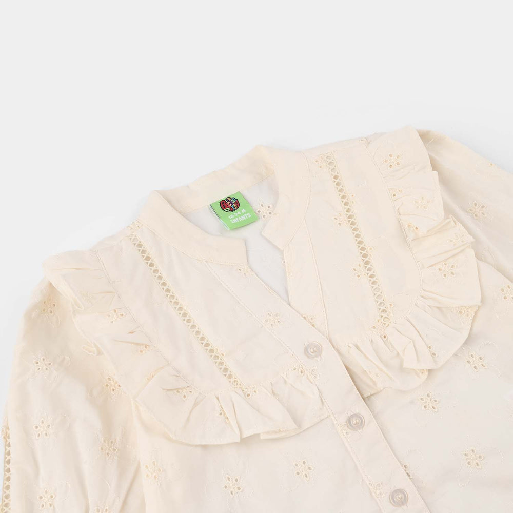 Infant Girls Cotton Embroidered Top (Galaxy) - Off White