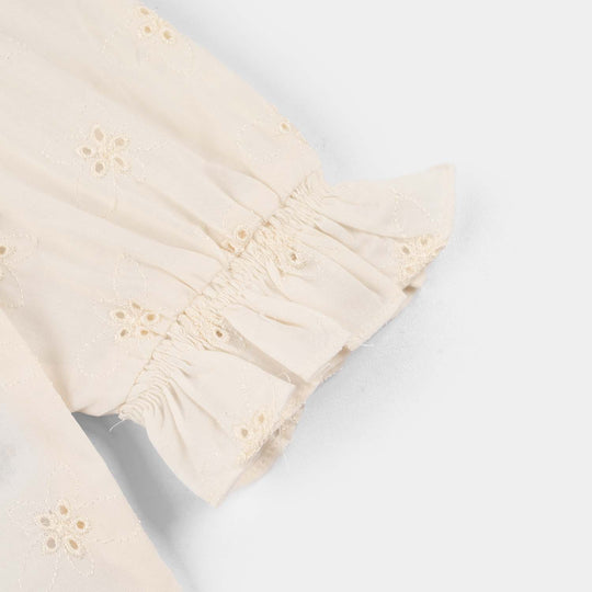 Infant Girls Cotton Embroidered Top (Galaxy) - Off White