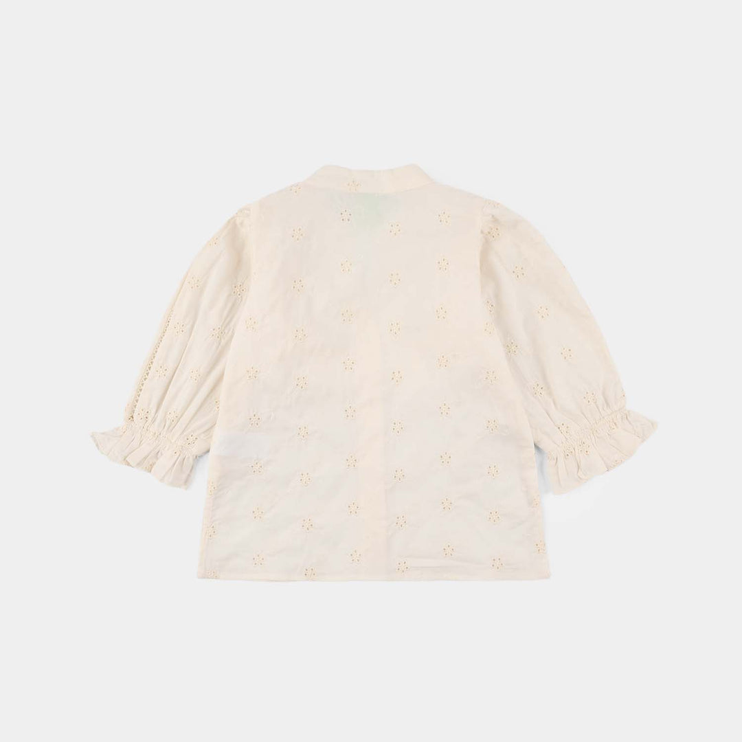 Infant Girls Cotton Embroidered Top (Galaxy) - Off White