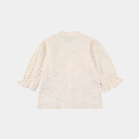 Infant Girls Cotton Embroidered Top (Galaxy) - Off White