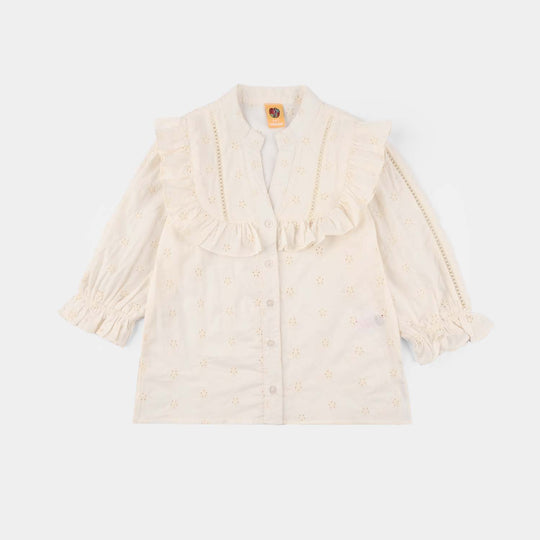 Girls Cotton Embroidered Top (Galaxy) - Off White