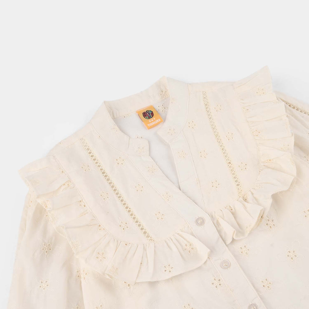 Girls Cotton Embroidered Top (Galaxy) - Off White