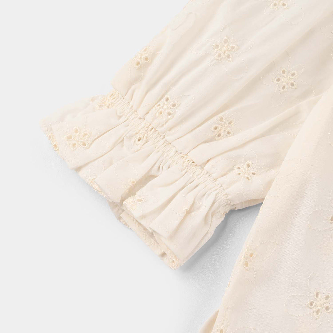 Girls Cotton Embroidered Top (Galaxy) - Off White