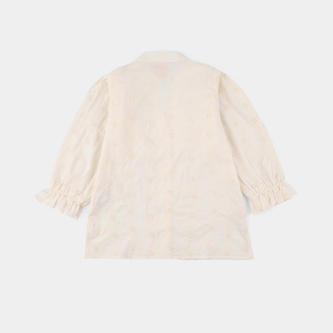 Girls Cotton Embroidered Top (Galaxy) - Off White