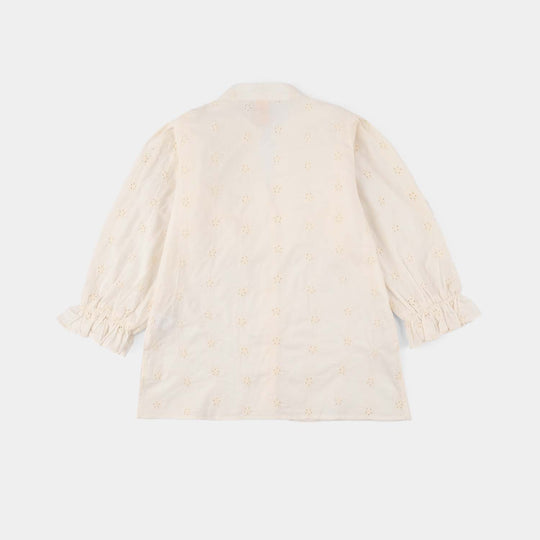 Girls Cotton Embroidered Top (Galaxy) - Off White