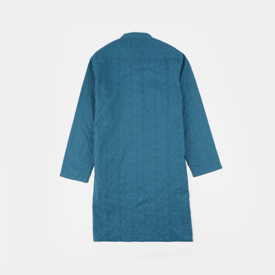 Boys Cotton Poplin EMB Kurta (Lynos Chicken Kari)-T.Blue
