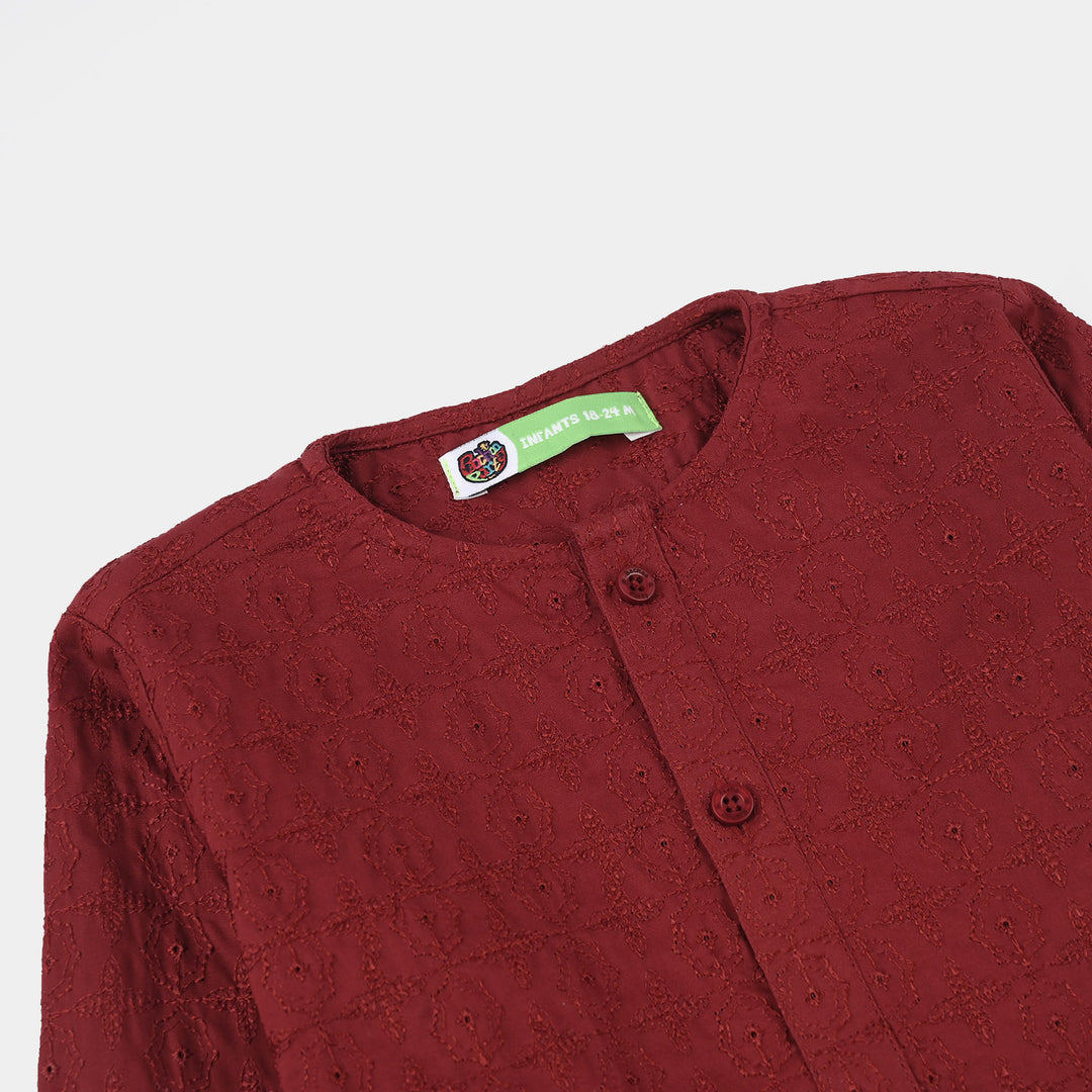 Infant Boys Cotton Poplin Kurta (Winery Chicken Kari) - Maroon