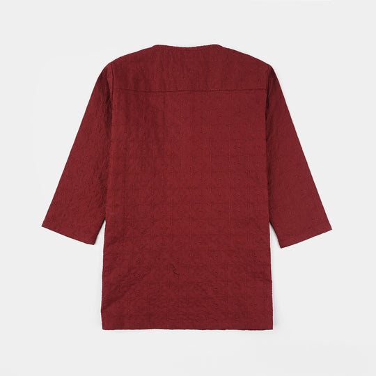 Infant Boys Cotton Poplin Kurta (Winery Chicken Kari) - Maroon