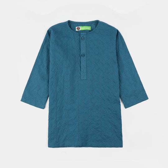 Infant Boys Cotton Poplin EMB Kurta (Lynos Chicken Kari)-T.Blue