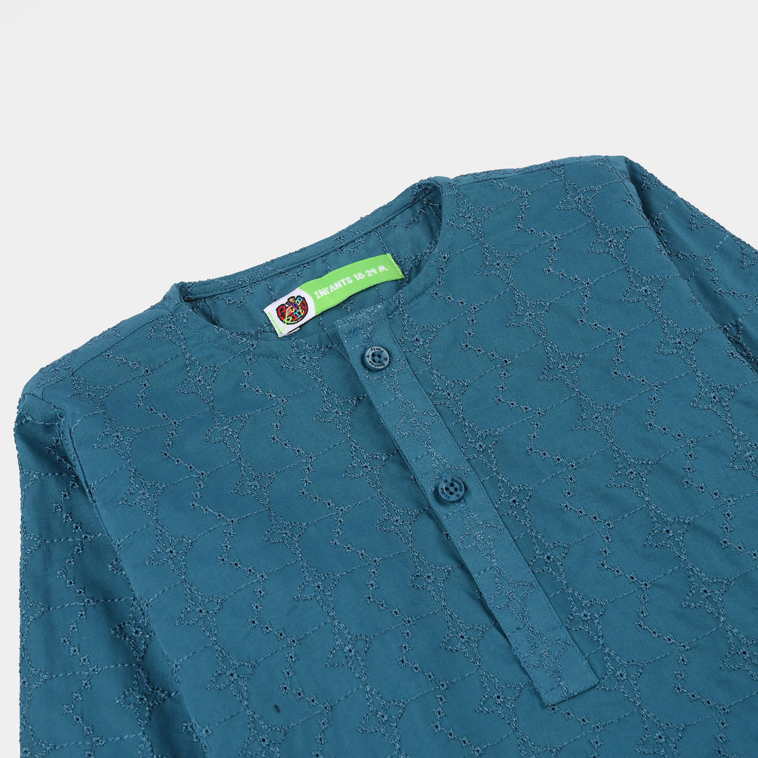 Infant Boys Cotton Poplin EMB Kurta (Lynos Chicken Kari)-T.Blue